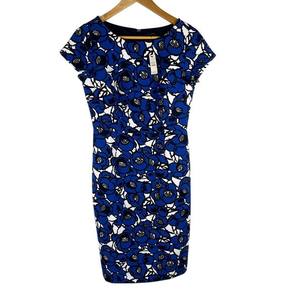 Talbots Royal Blue & Black Floral Stretchy Short Sleeve Shift Dress Size‎ 2 - Picture 1 of 8